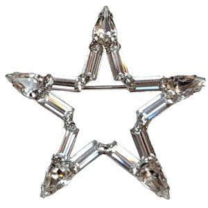 B. David Clear Prong Set Baguette Rhinestones Star Brooch Pin, Signed K988